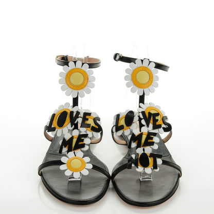 Valentino Garavani Nappa Ankle Strap Love Me Daisy Flat Sandals 38 Black 2 of 7