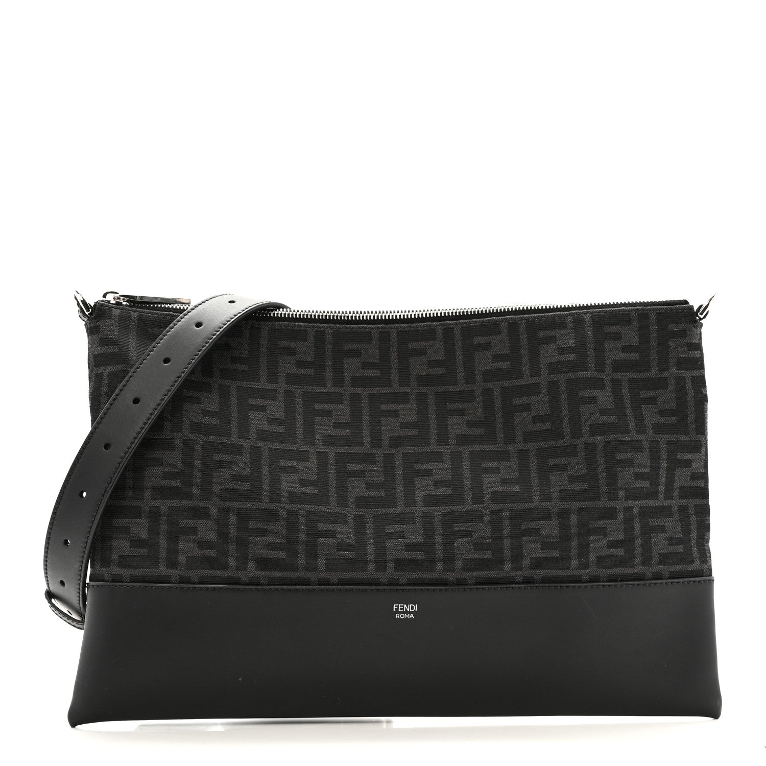 Fendi Vitello King Fabric Jacquard FF 1974 Messenger Black 1 of 12