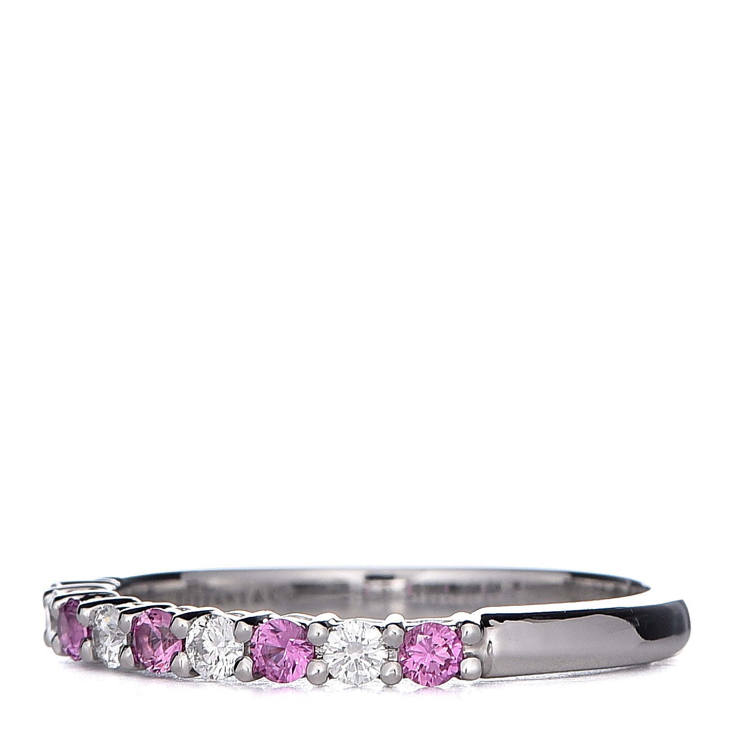 Tiffany Platinum Diamond Pink Sapphire 2.2mm Embrace Half Circle Ring 53 6.5 3 of 7