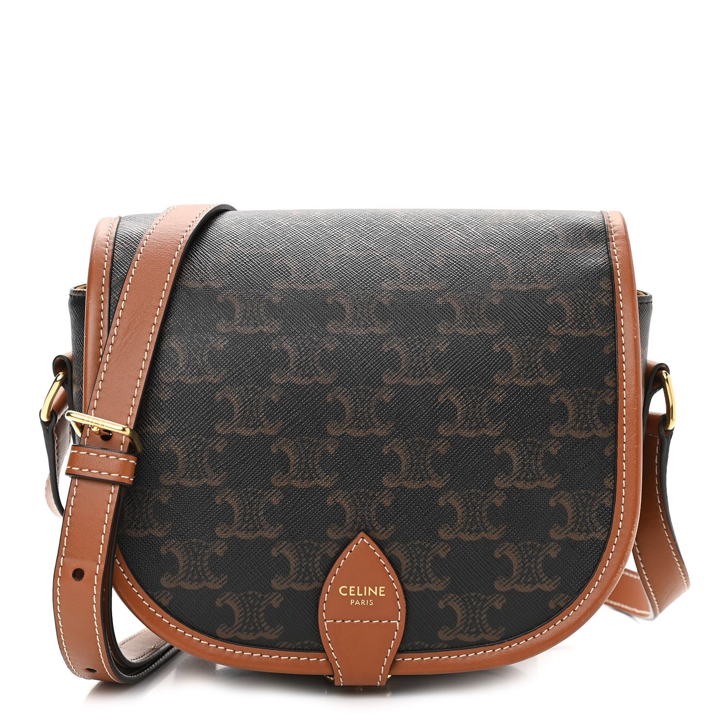 Celine Triomphe Canvas Medium Folco Bag Tan 1 of 12