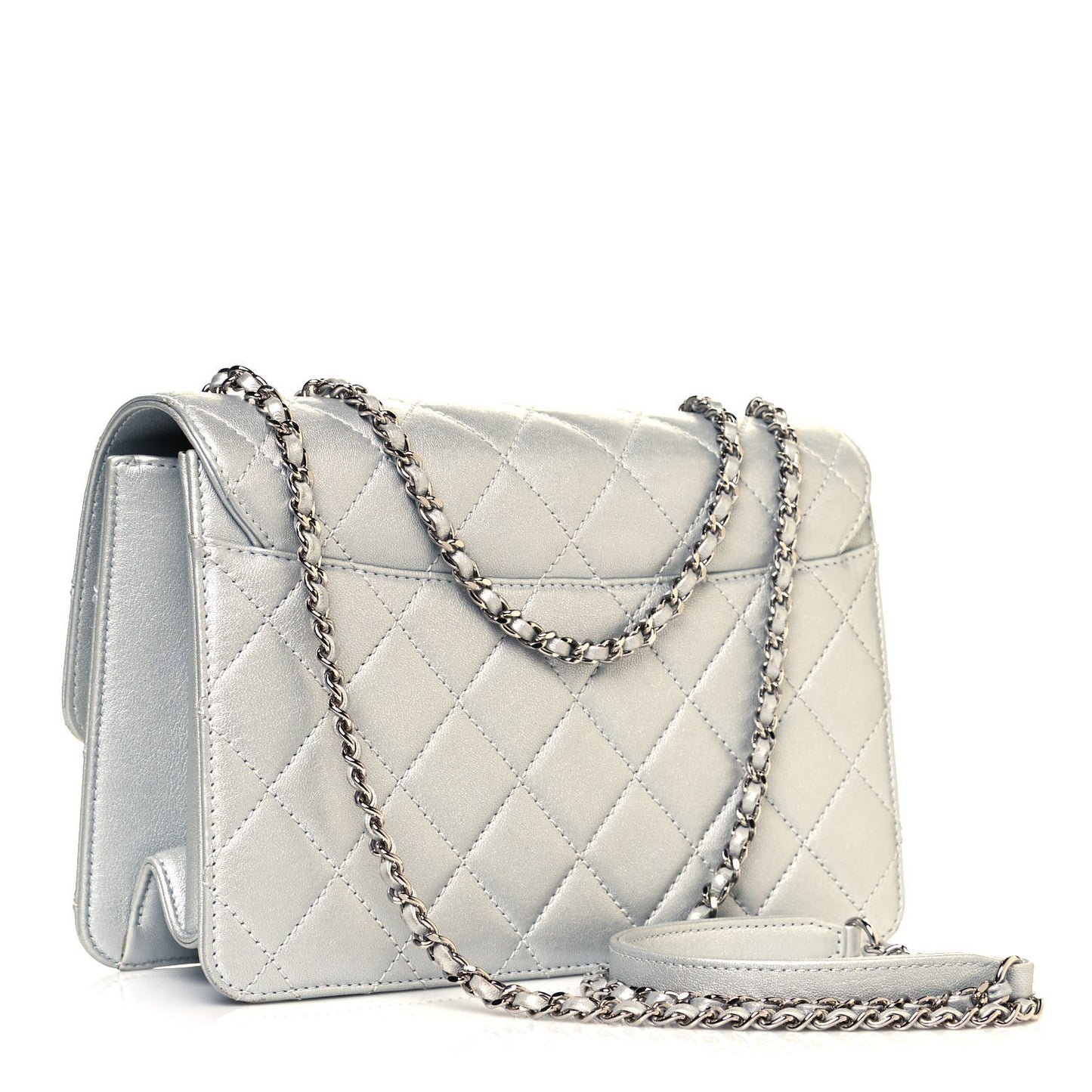 Metallic Sheepskin Quilted Beauty Lock Flap Silver