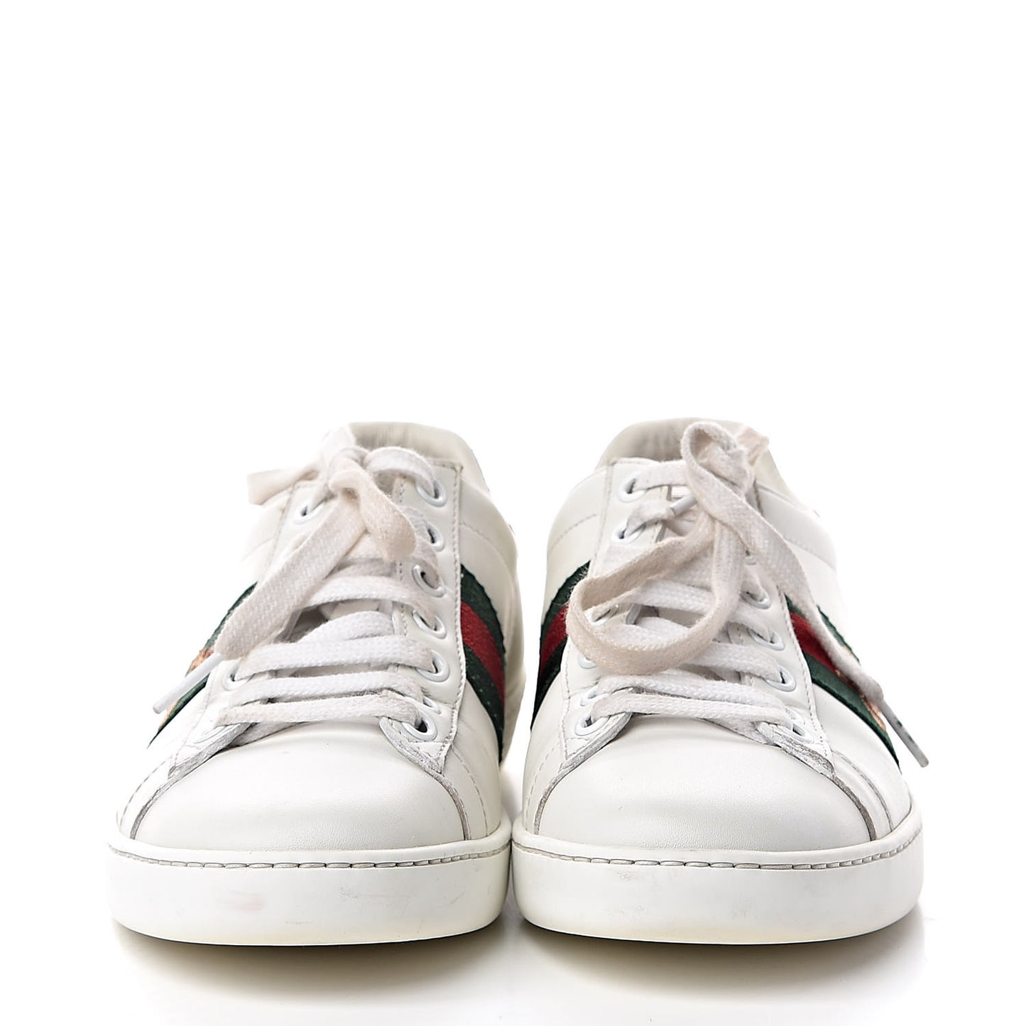 Calfskin Ayers Bee Embroidered Womens Ace Sneakers 36 White Green
