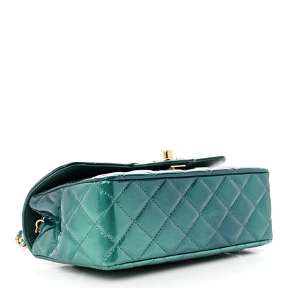 Chanel Shaded Patent Calfskin Quilted Mini Rectangular Flap Green Blue 4 of 10