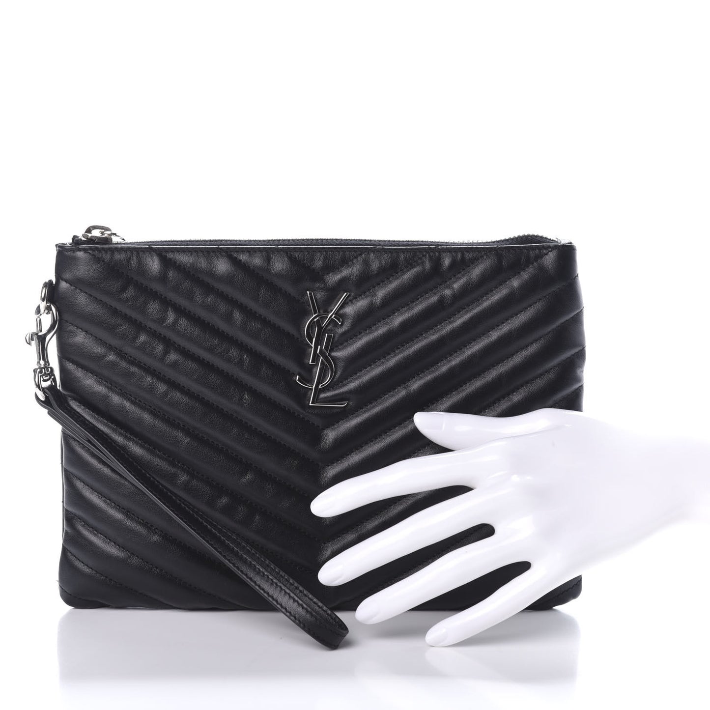 Calfskin Matelasse Chevron Monogram A5 Wristlet Black