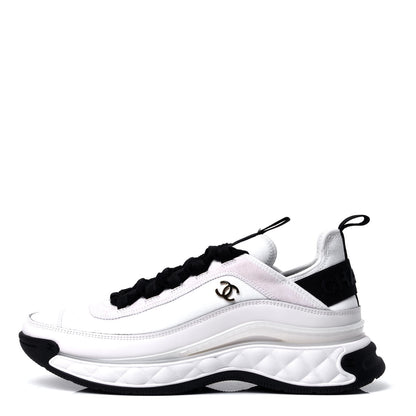 Chanel Fabric Calfskin Suede CC Sneakers 40 White Black 1 of 6