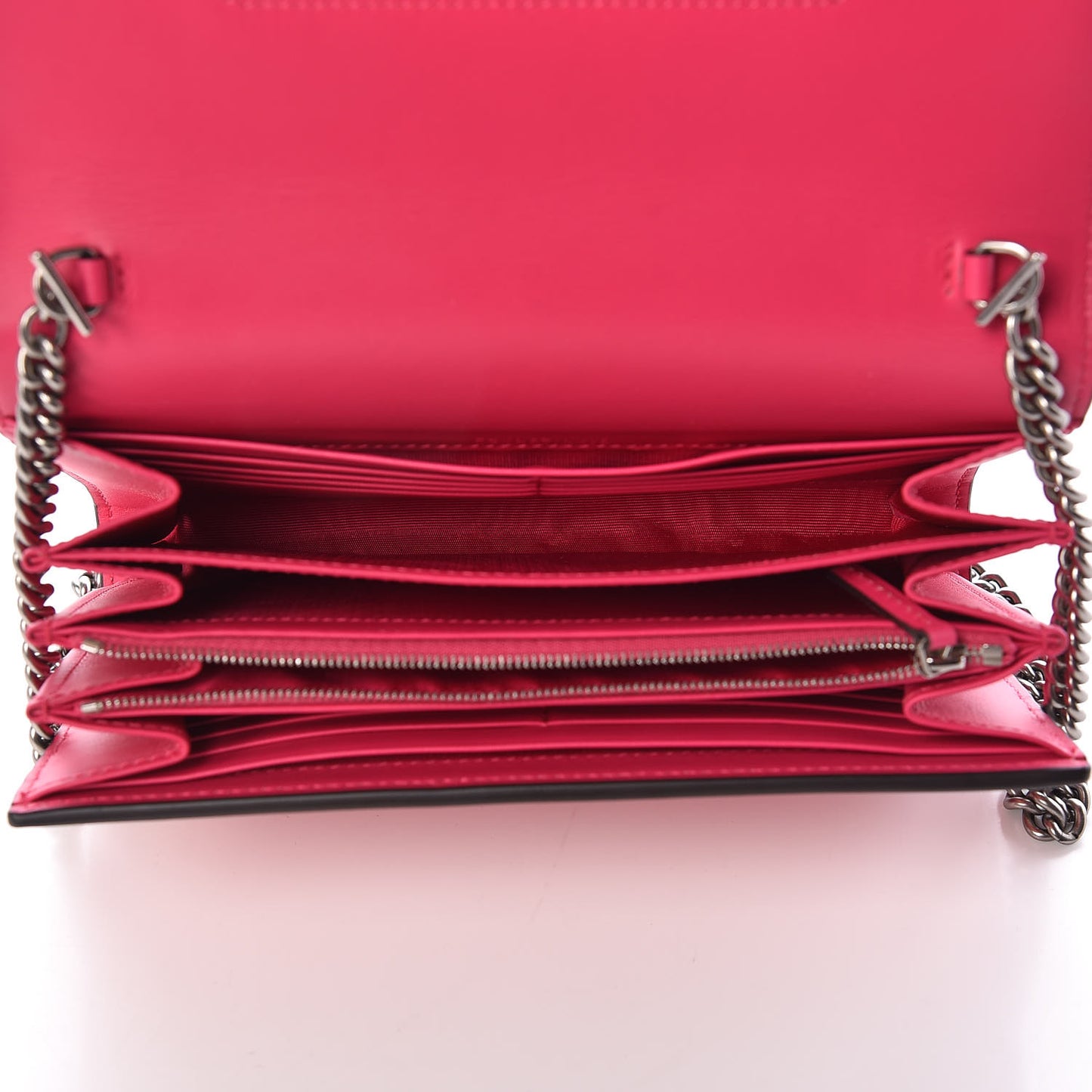 X SEGA Calfskin GUCCY Stars Chain Wallet Violet Fuxia Gold
