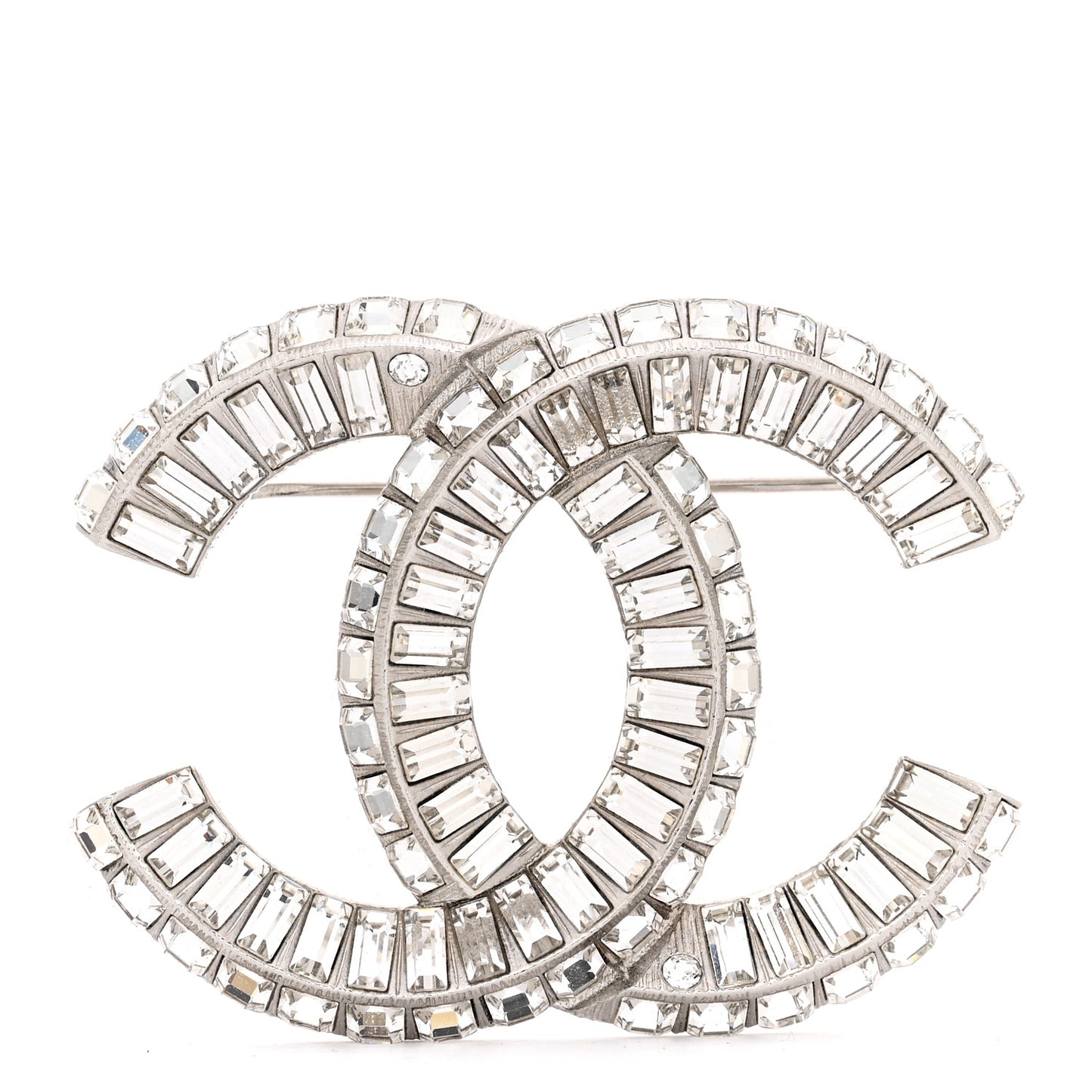 Baguette Crystal CC Brooch Silver