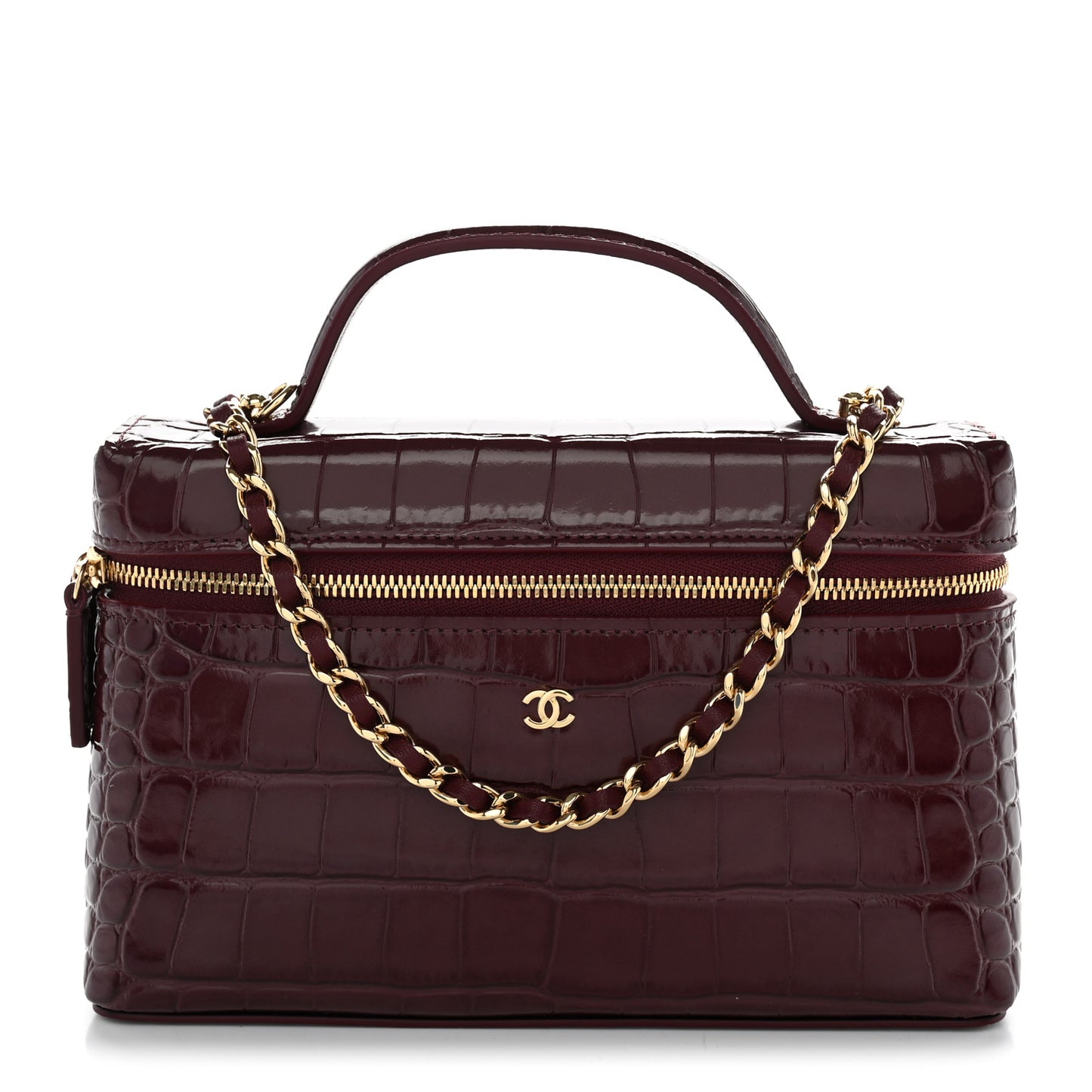 Calfskin Crocodile Embossed Crococo Exoticoco Vanity With Chain Dark Burgundy