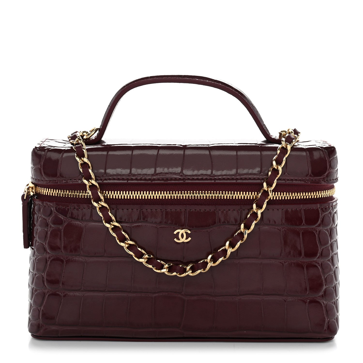 Chanel Calfskin Crocodile Embossed Crococo Exoticoco Vanity With Chain Dark Burgundy 1 of 10
