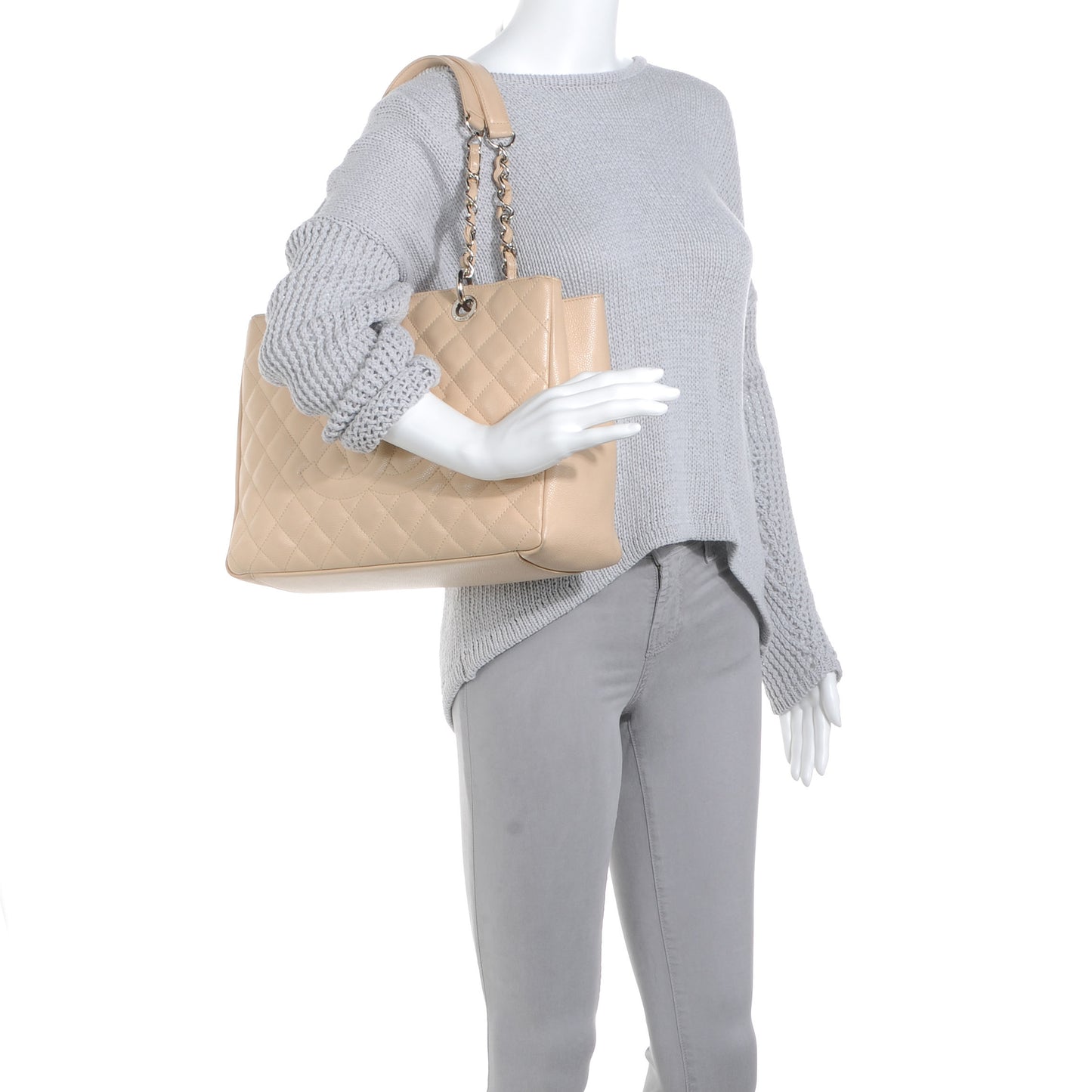Caviar Quilted Grand Shopping Tote GST Beige