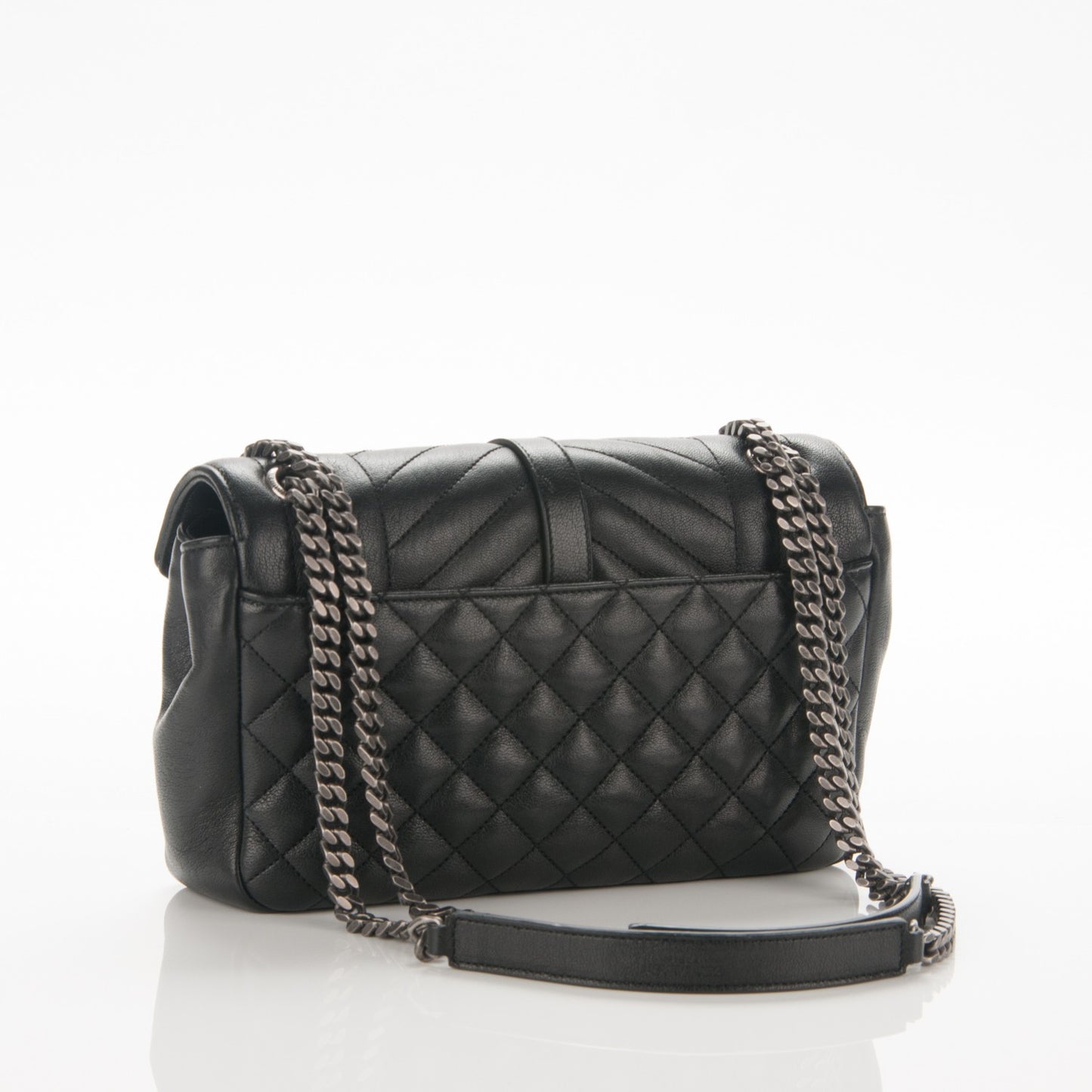 Sheepskin Tri-Quilt Monogram Medium College Bag Black