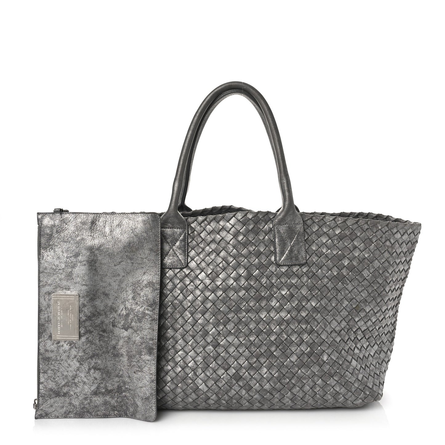 Metallic Nappa Intrecciato Medium Moon Cabat Silver