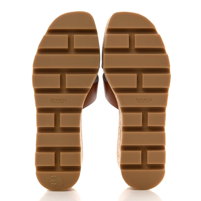 Hermes Calfskin Cork Eze 30 Sandals 37 Marron Glaise 5 of 9
