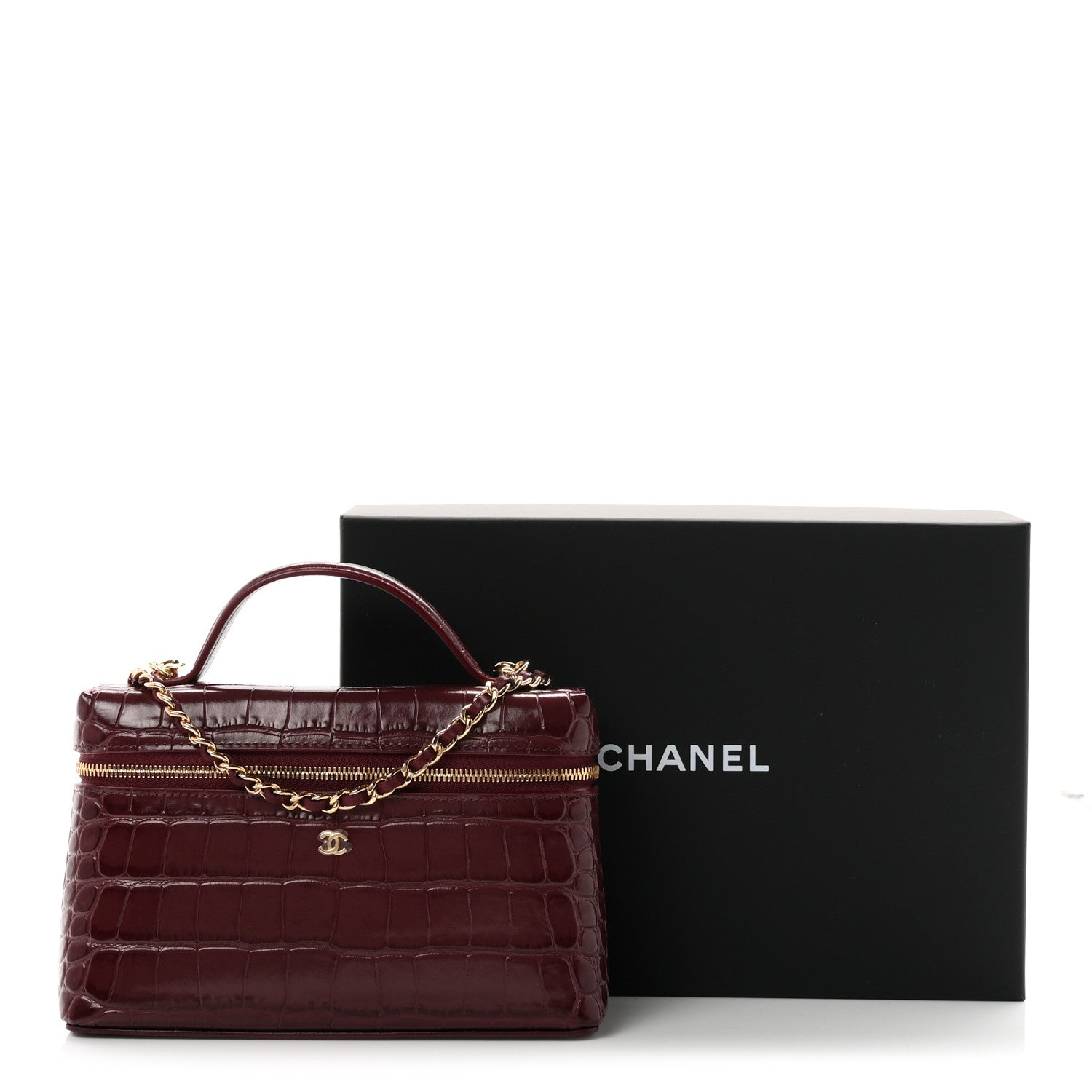 Chanel Calfskin Crocodile Embossed Crococo Exoticoco Vanity With Chain Dark Burgundy 11 of 11