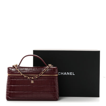 Chanel Calfskin Crocodile Embossed Crococo Exoticoco Vanity With Chain Dark Burgundy 11 of 11