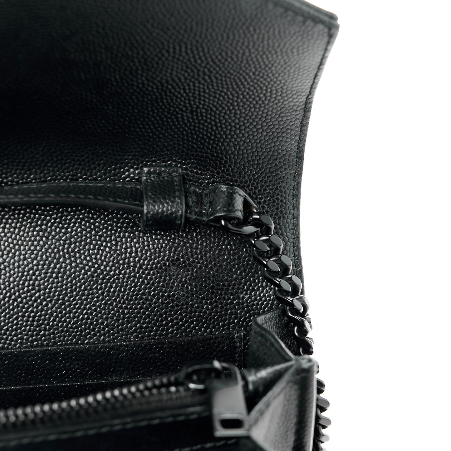 Grain De Poudre Matelasse Chevron Monogram Monochrome Chain Wallet Black