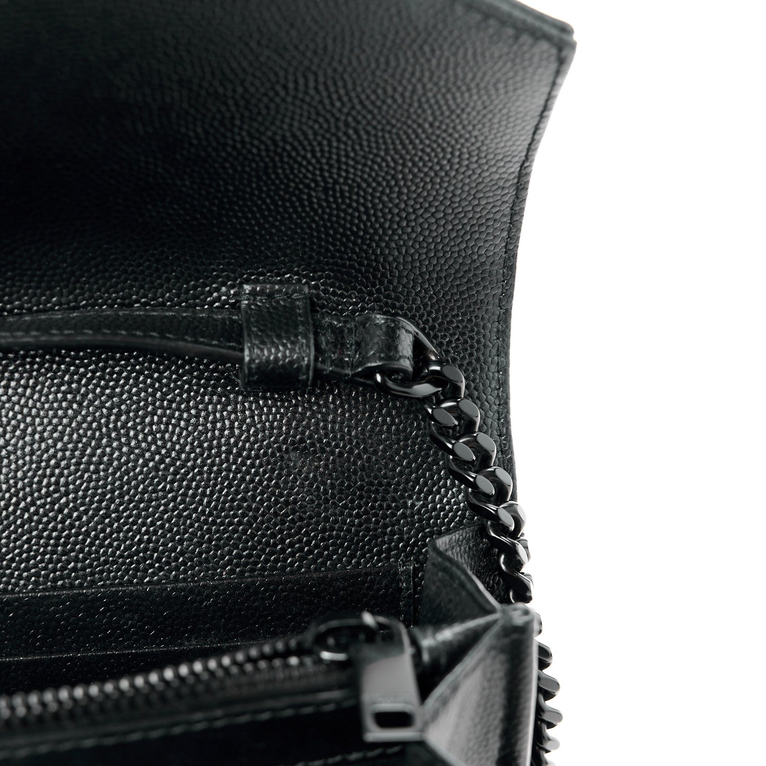 Saint Laurent Grain De Poudre Matelasse Chevron Monogram Monochrome Chain Wallet Black 11 of 15