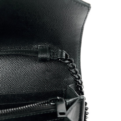 Saint Laurent Grain De Poudre Matelasse Chevron Monogram Monochrome Chain Wallet Black 11 of 15
