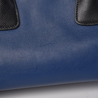 Prada Saffiano City Calf Bi-Color Tote Bluette Black 7 of 9