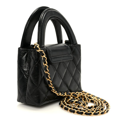 Chanel Shiny Aged Calfskin Quilted Mini Nano Kelly Shopper Black 3 of 11