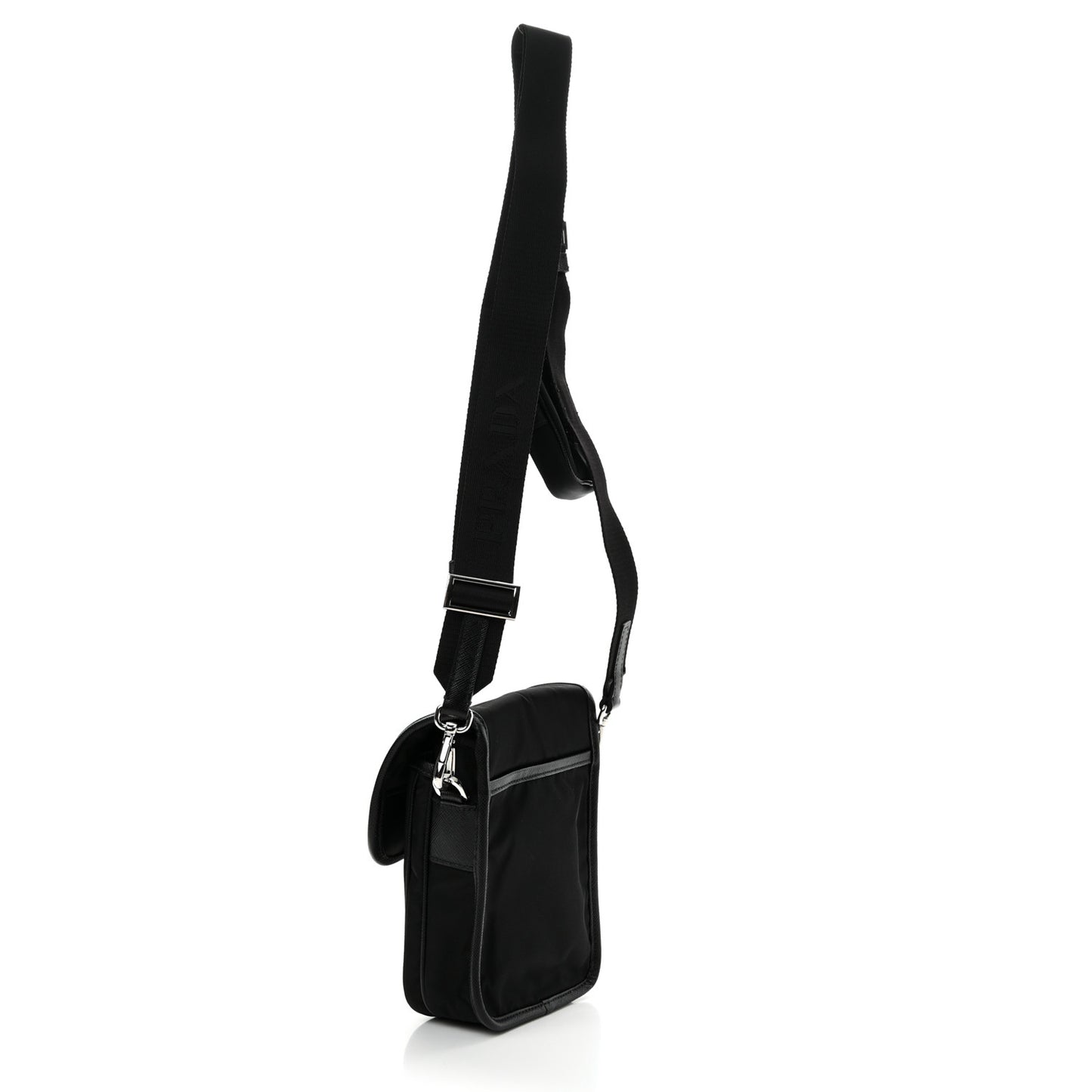 Re-Nylon Saffiano Mini Pocket Single Snap Buckle Messenger Bag Black