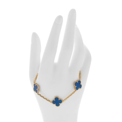Van Cleef & Arpels 18K Yellow Gold Blue Agate 5 Motifs Vintage Alhambra Bracelet 2 of 7
