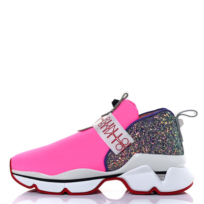Christian Louboutin Neoprene Glitter Lipsyrun Flat Sneaker 35.5 Rose Fluo 1 of 5