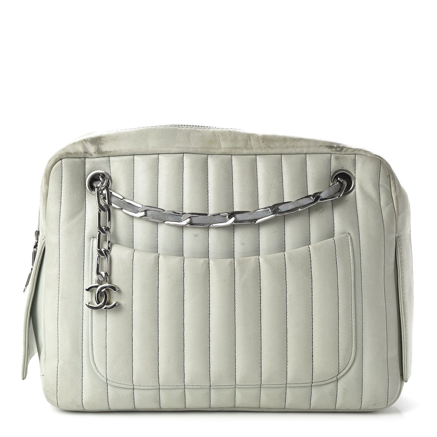 Lambskin Vertical Quilted Mademoiselle Camera Case Green