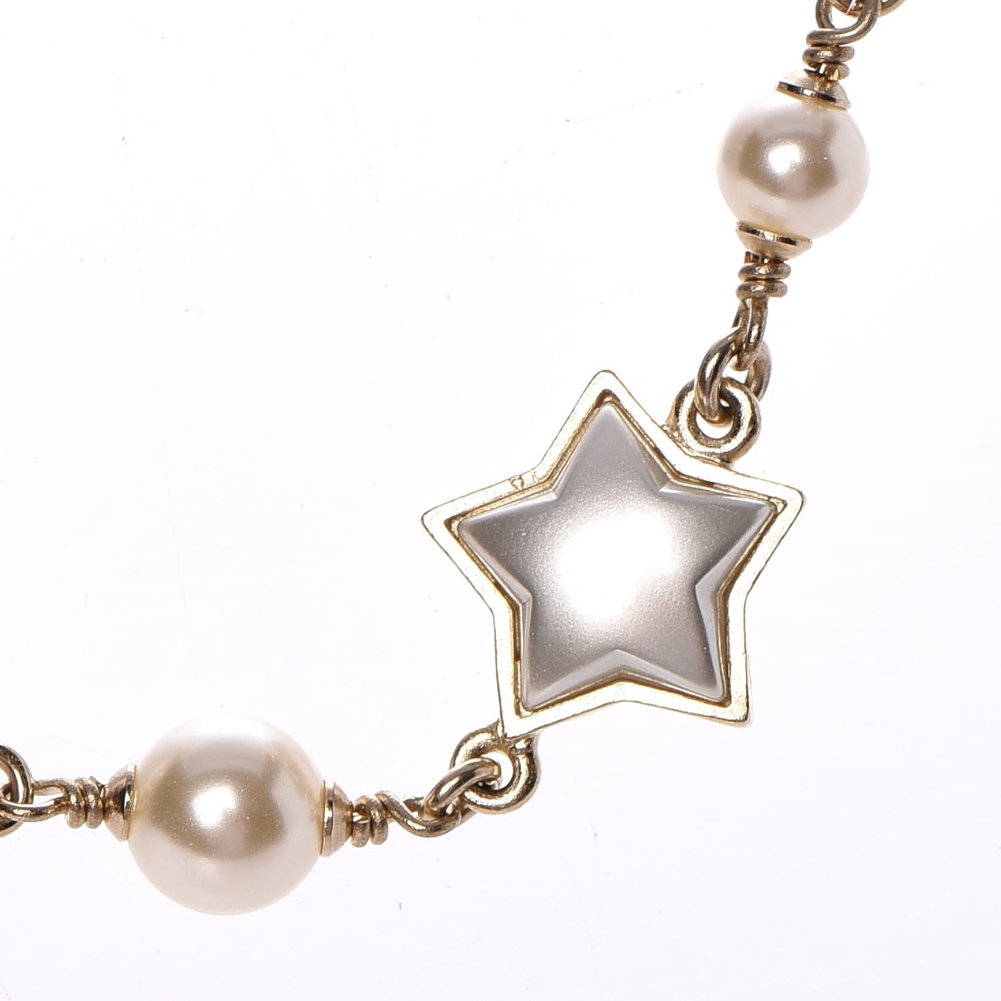 Metal Resin Pearl Star CC Necklace Gold