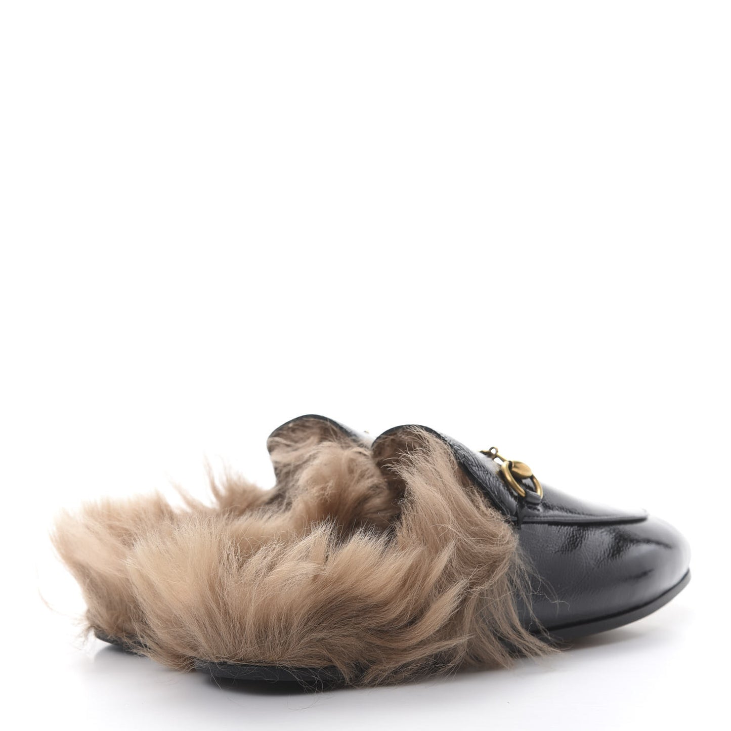 Patent Fur Womens Princetown Slippers 35.5 Black