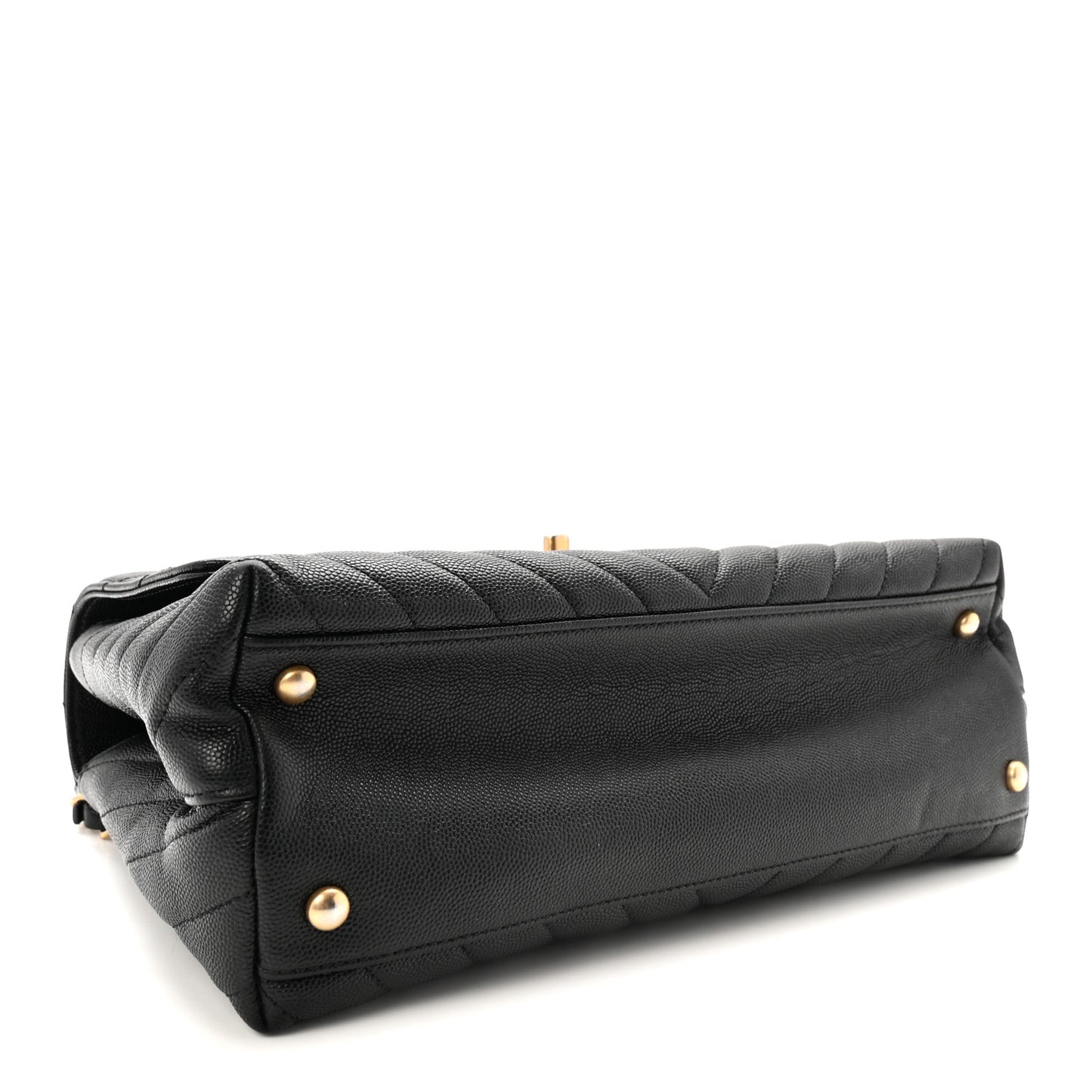 Caviar Chevron Quilted Small Coco Handle Flap Black