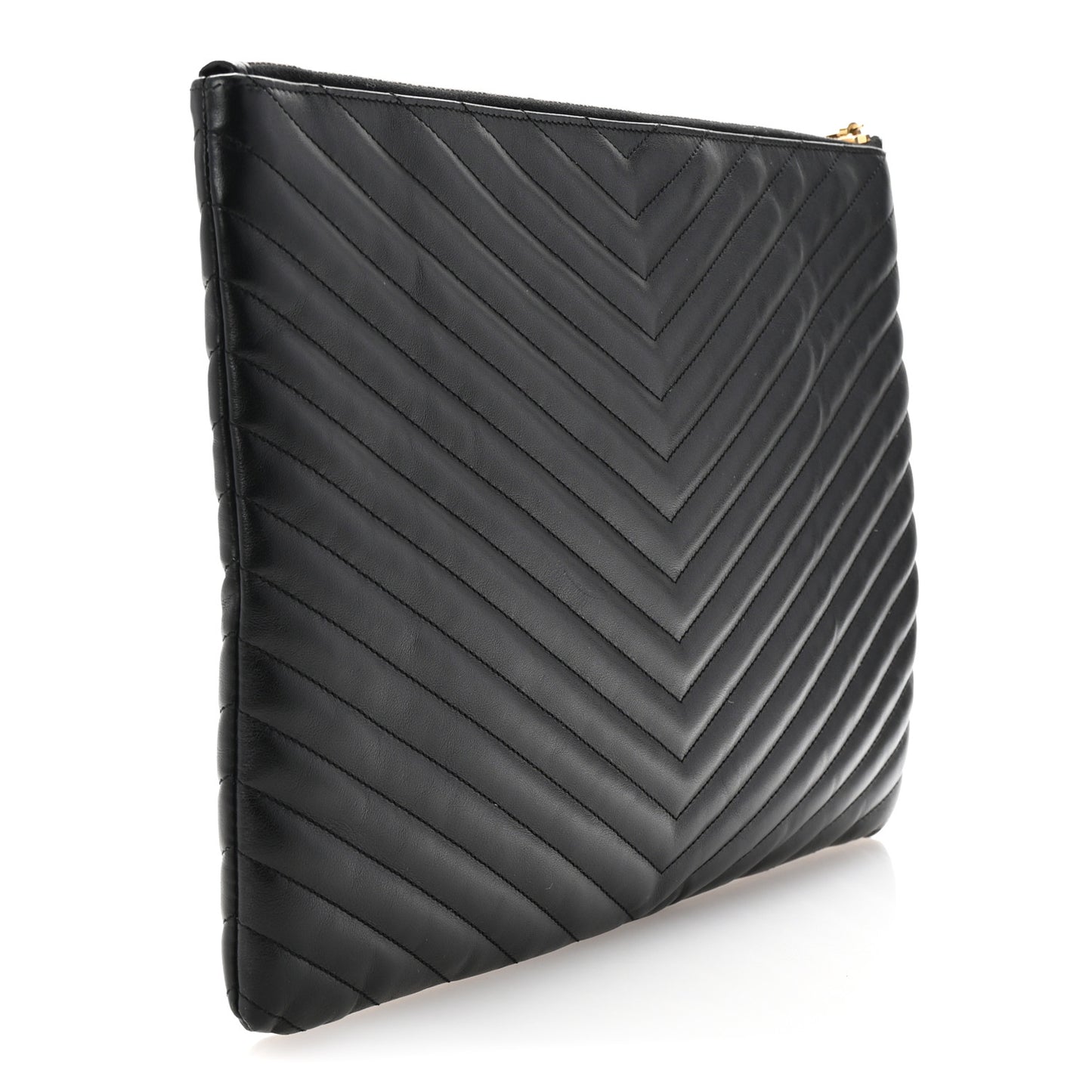 Calfskin Matelasse Chevron Monogram Document Holder Black
