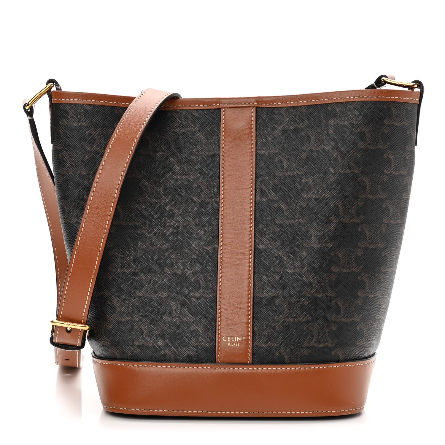 Celine Triomphe Canvas Calfskin Small Bucket Bag Tan 1 of 11