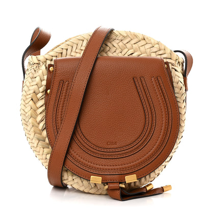 Chloe Raffia Small Grain Calfskin Small Marcie Basket Crossbody Tan 1 of 11