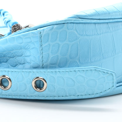 Balenciaga Extra Supple Calfskin Crocodile Embossed Le Cagole Shoulder Bag XS Cyan 10 of 11