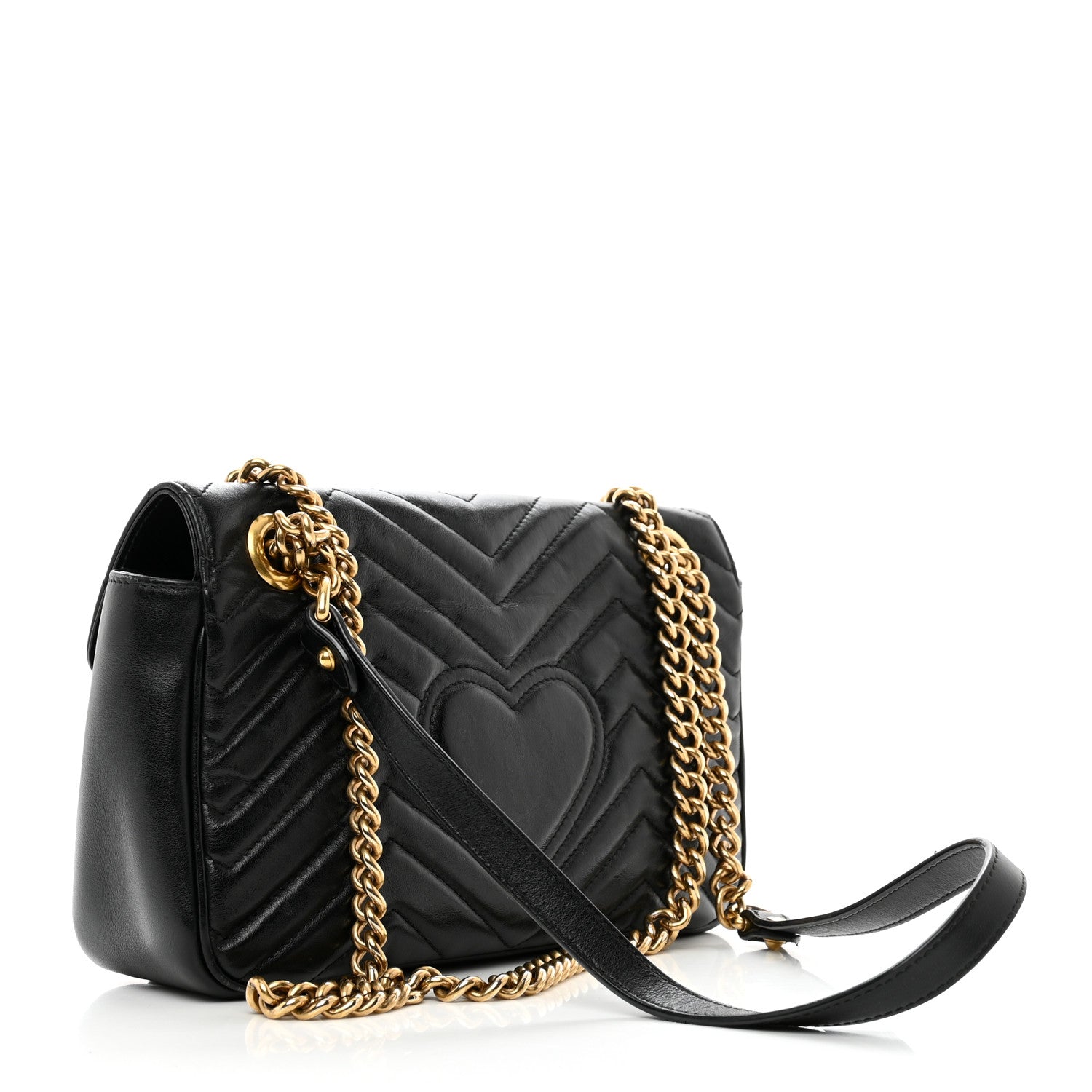 Gucci Calfskin Matelasse Small GG Marmont Shoulder Bag Black 3 of 14