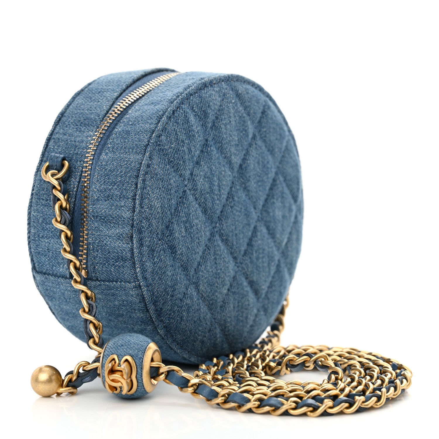 Chanel Denim Quilted Round Pearl Crush Clutch With Chain Blue 3 of 11