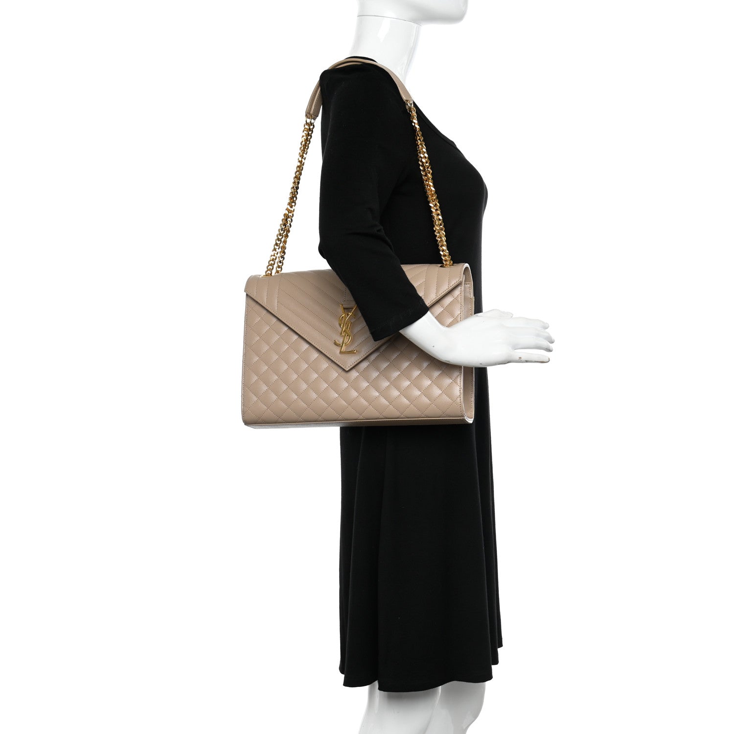 Saint Laurent Grain De Poudre Mixed Matelasse Large Triquilt Monogram Satchel Dark Beige 2 of 10