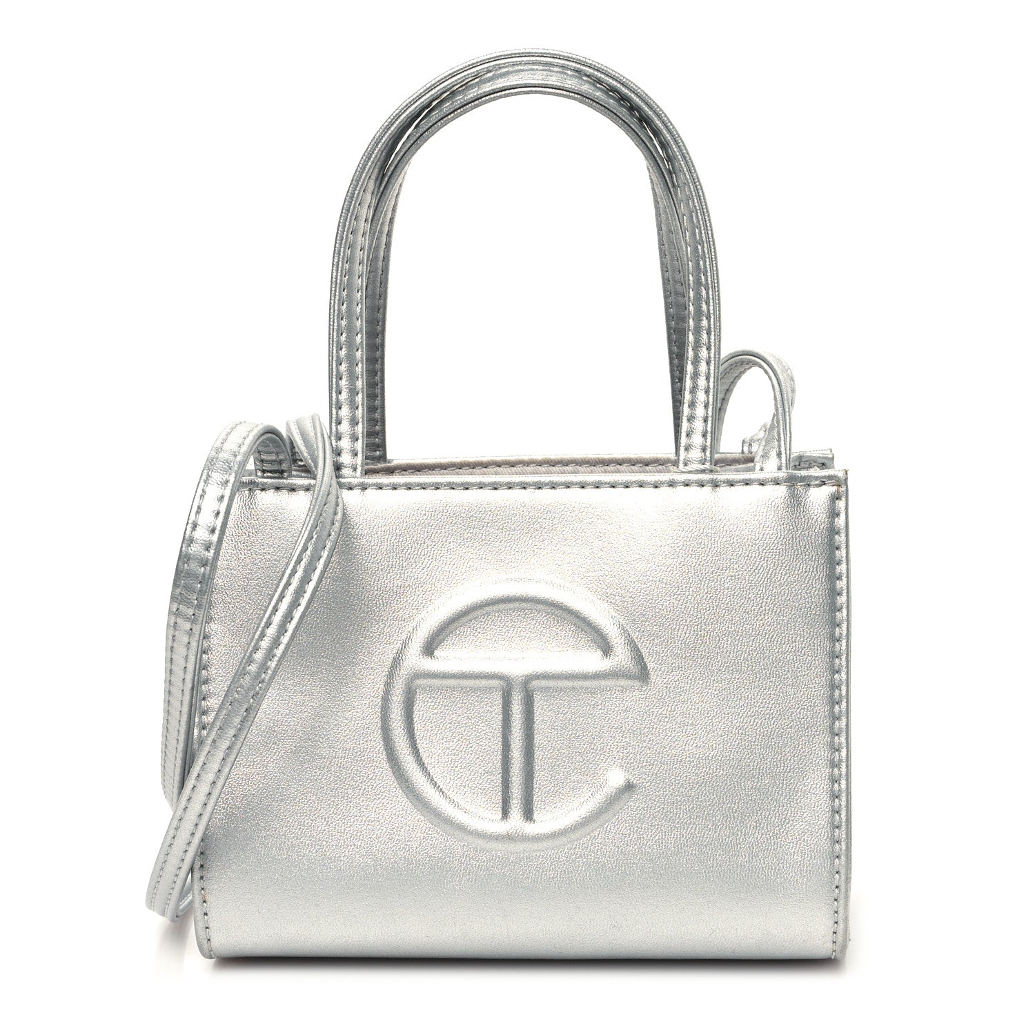 Telfar Metallic Vegan Leather Small Shopping Bag Silver 1 of 12