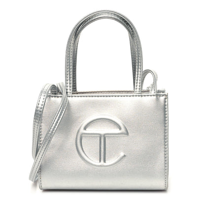Telfar Metallic Vegan Leather Small Shopping Bag Silver 1 of 12