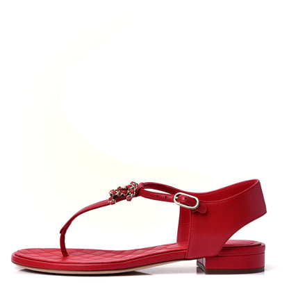 Chanel Lambskin Chain CC Logo Thong Sandals 38.5 Red 1 of 10
