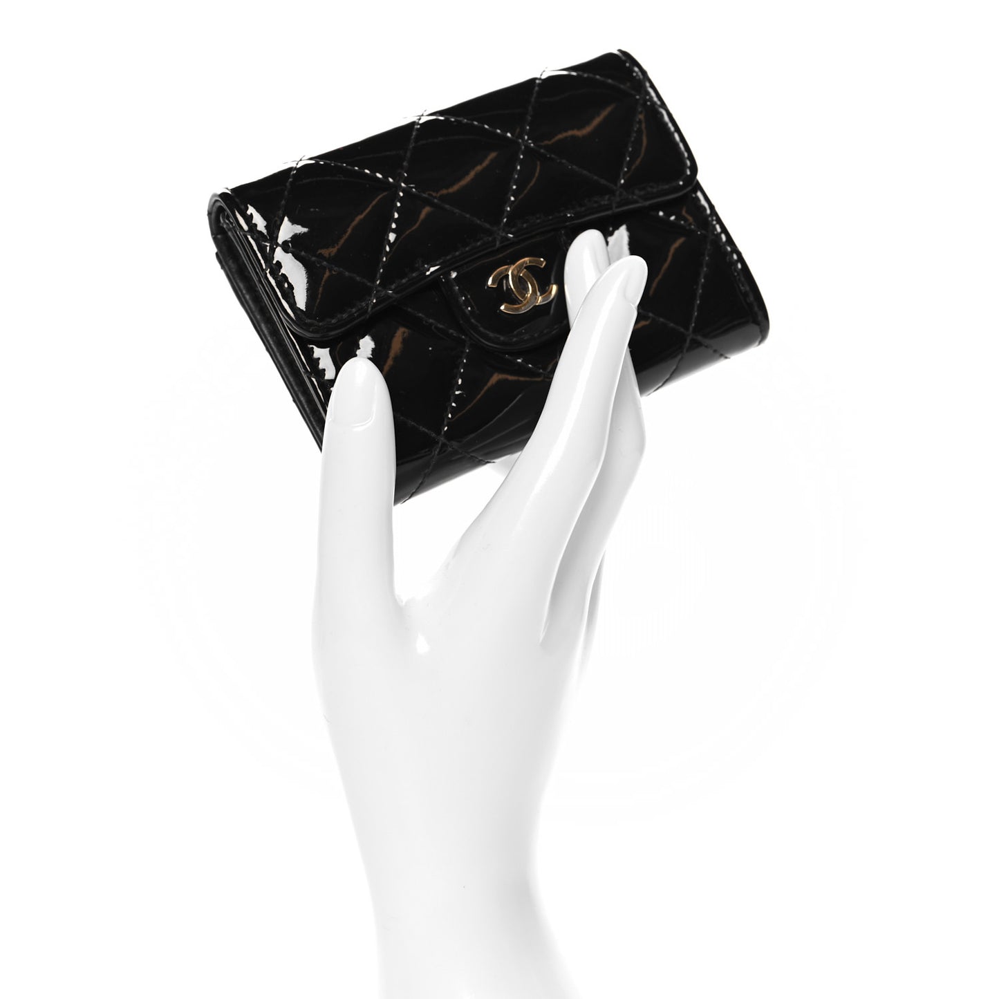 Patent Quilted Flap Card Holder Black