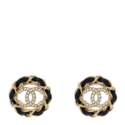 Chanel Crystal Lambskin Chain CC Stud Earrings Black Gold 1 of 5