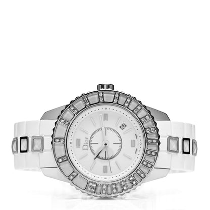 Christian Dior Stainless Steel Rubber Diamond Sapphire 33mm Christal Quartz Watch White 2 of 4