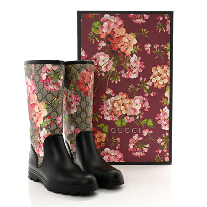 Gucci GG Supreme Monogram Blooms Flat Rubber Boots 40 Beige Multicolor 10 of 10