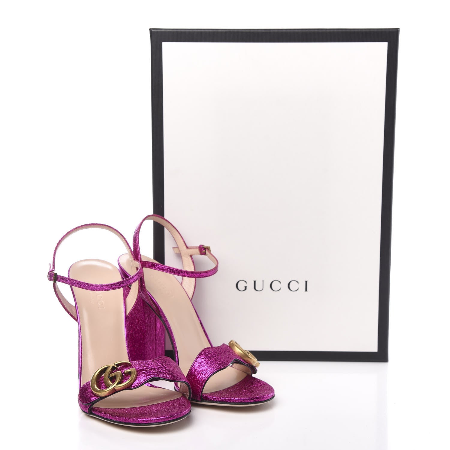 Gucci Galassia GG Marmont Ankle Wrap 105mm Sandals 35 Fuxia 8 of 8
