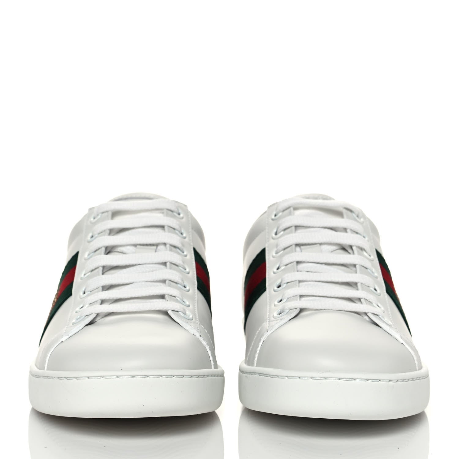 Gucci Calfskin Ayers Bee Embroidered Womens Ace Sneakers 37.5 White Green 2 of 9