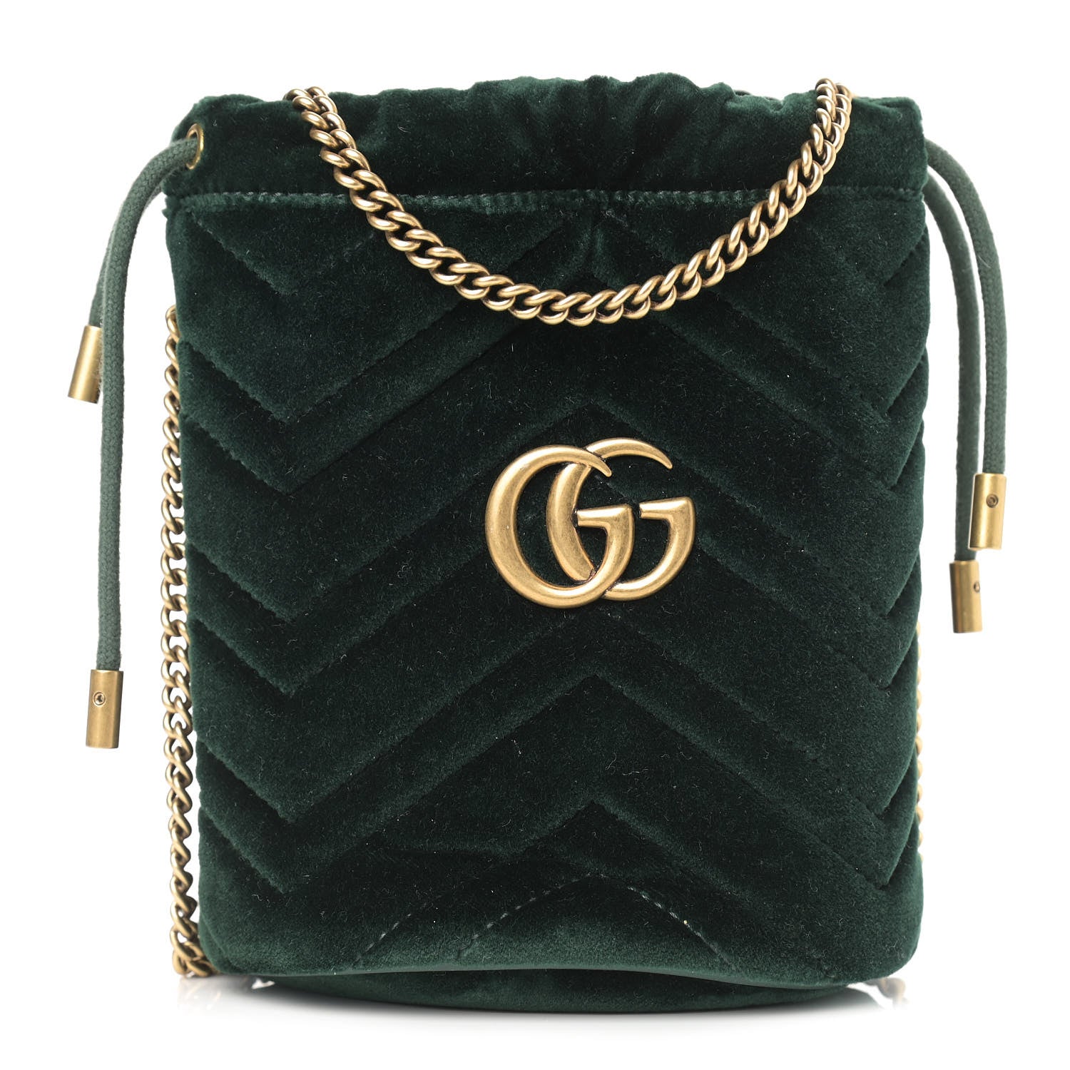 Gucci Velvet Matelasse Mini GG Marmont 2.0 Bucket Bag Dark Green 1 of 9