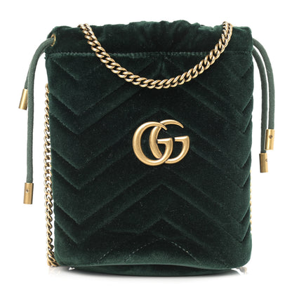 Gucci Velvet Matelasse Mini GG Marmont 2.0 Bucket Bag Dark Green 1 of 9