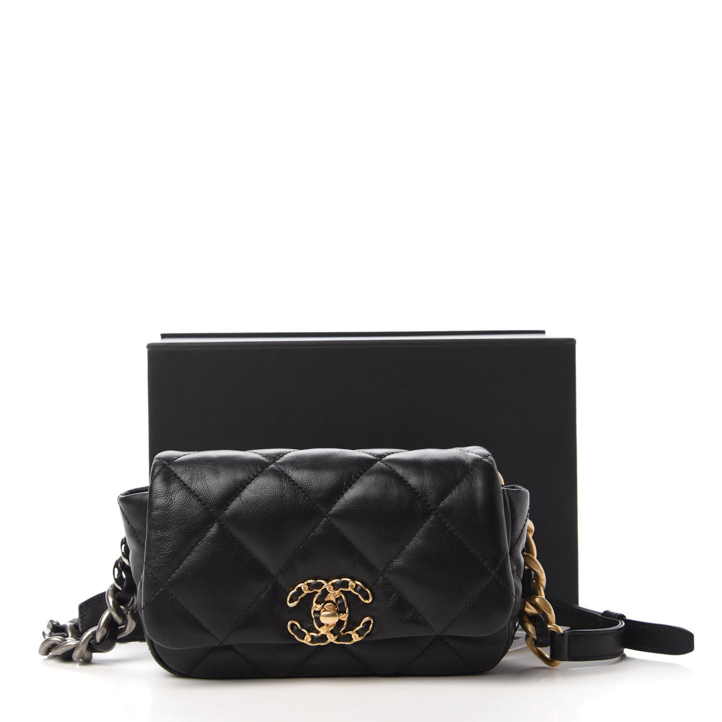 Goatskin Quilted Chanel 19 Waist Bag Black